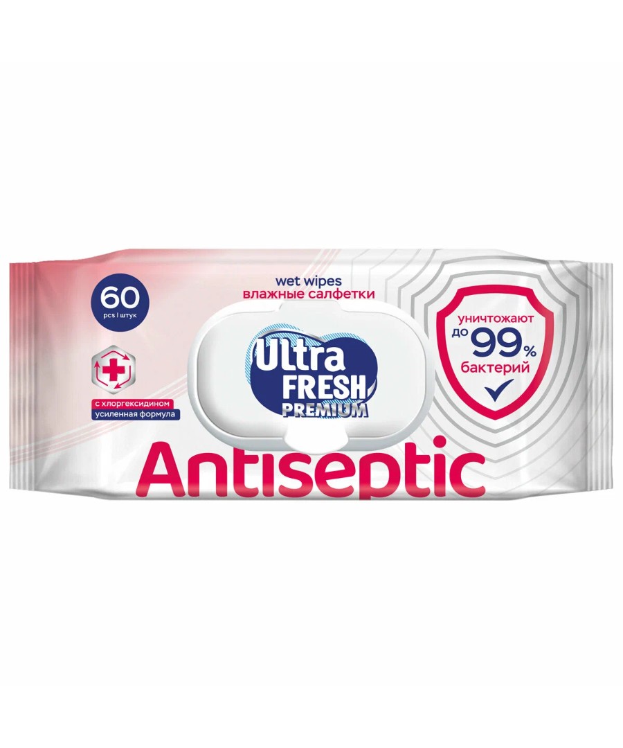 Влажные салфетки УЛЬТРА ФРЕШ Премиум Антисептические с хлоргексидином 60шт