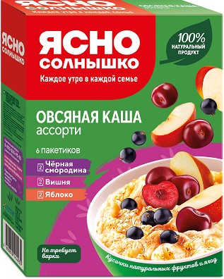 Каша овсяная ЯСНО СОЛНЫШКО ассорти №15 карт/уп 270г