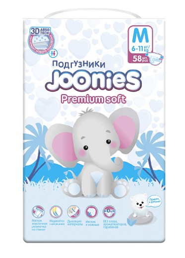 Подгузники ДЖУНИС Премиум Софт М 6-11кг 58шт