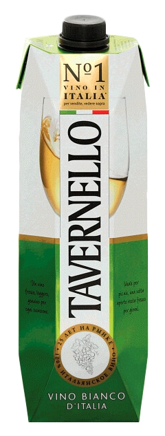 Вино ТАВЕРНЕЛЛО белое п/сух 10-11% т/пак 1л
