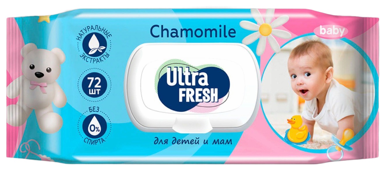 Влажные салфетки УЛЬТРА ФРЕШ Ромашка для детей и мам с клапаном 72шт