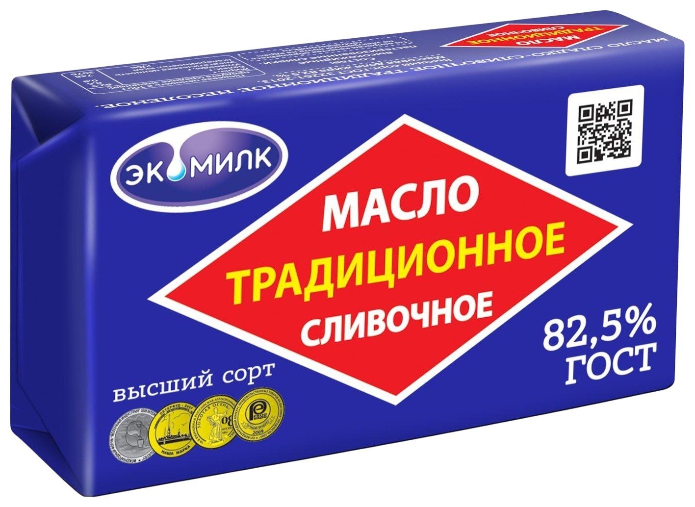 Масло сладко-сливочное ЭКОМИЛК Традиционное несоленое бзмж 82.5% 160г