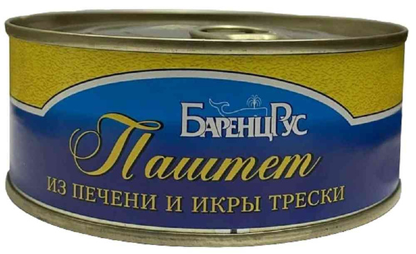 Паштет БАРЕНЦ РУС из печени трески и икры трески ж/б ключ 240г