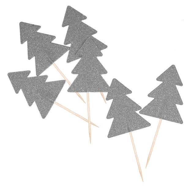 Пика-топпер СФЕРА Елка серебро 6шт