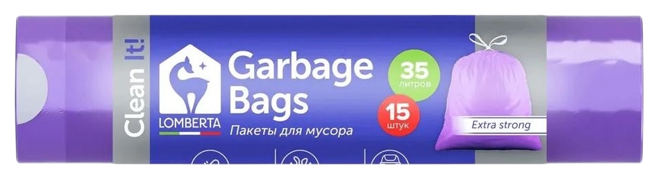 Пакеты для мусора ЛОМБЕРТА Арома с завязками 35л 15шт