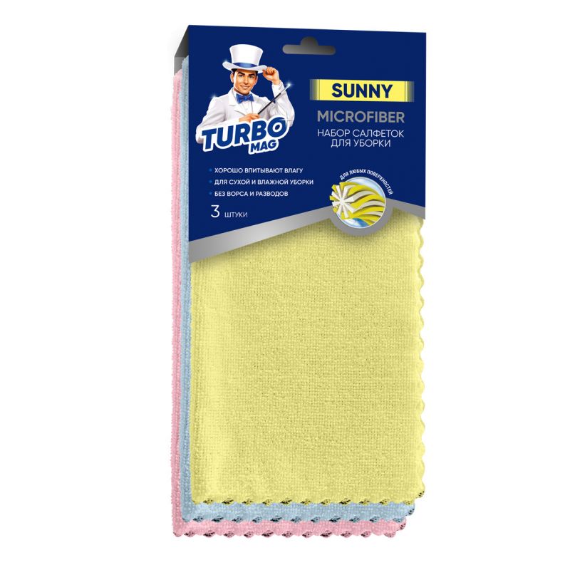 Салфетки ТУРБОМАГ Санни универсальные микрофибра 30*30см 3шт