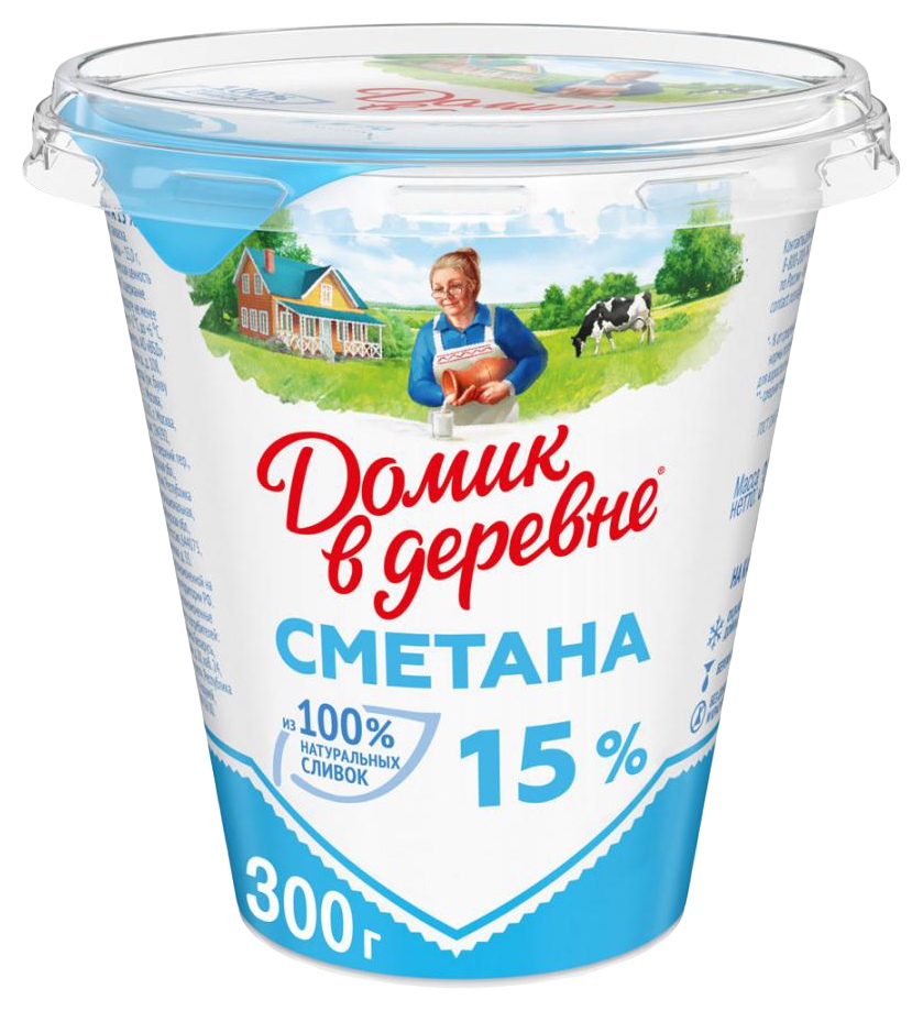 Сметана ДОМИК В ДЕРЕВНЕ бзмж 15% стакан 300г