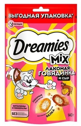 Лакомство для кошек ДРИМЕС Микс говядиной и сыром 140г
