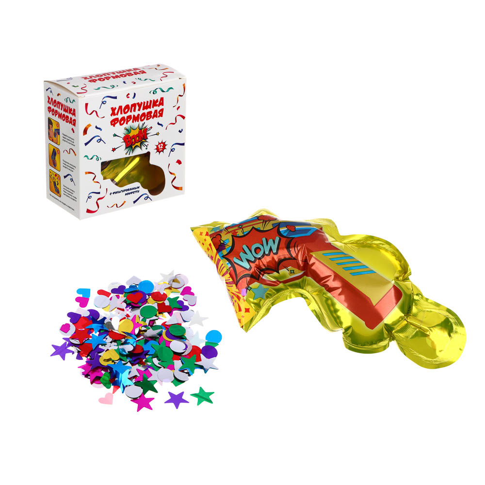 Хлопушка формовая СНОУ БУМ с фольгированным конфетти 22*13см арт.399-153