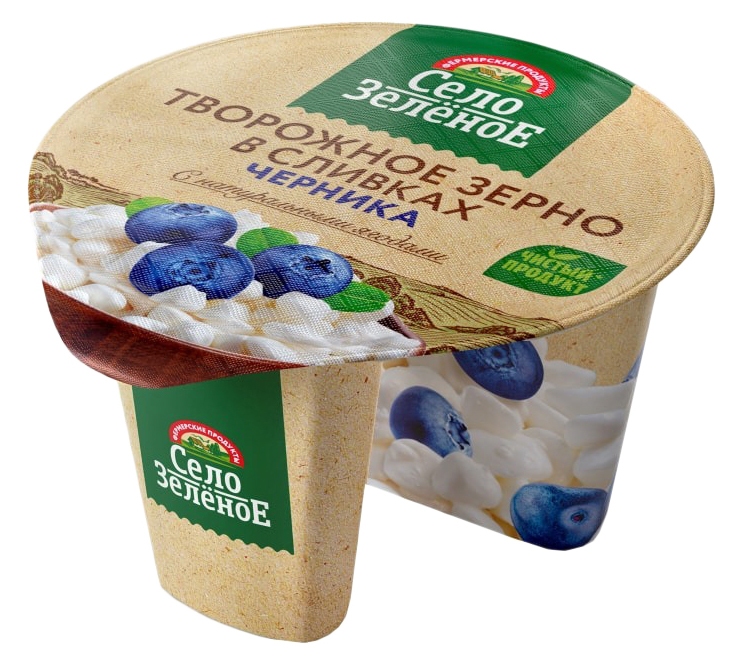 Творожный продукт СЕЛО ЗЕЛЕНОЕ зерно в сливках черника бзмж 5% 130г