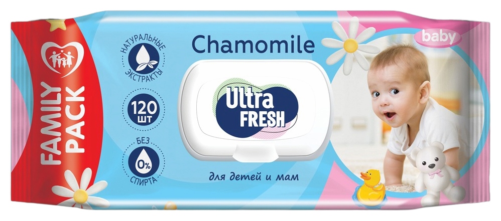 Влажные салфетки УЛЬТРА ФРЕШ Ромашка для детей и мам с клапаном 120шт