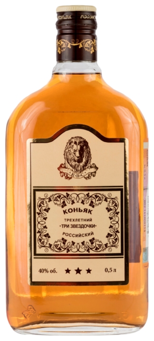 Коньяк РОССИЙСКИЙ Три звездочки фляжка 40% ст/б 0.25л