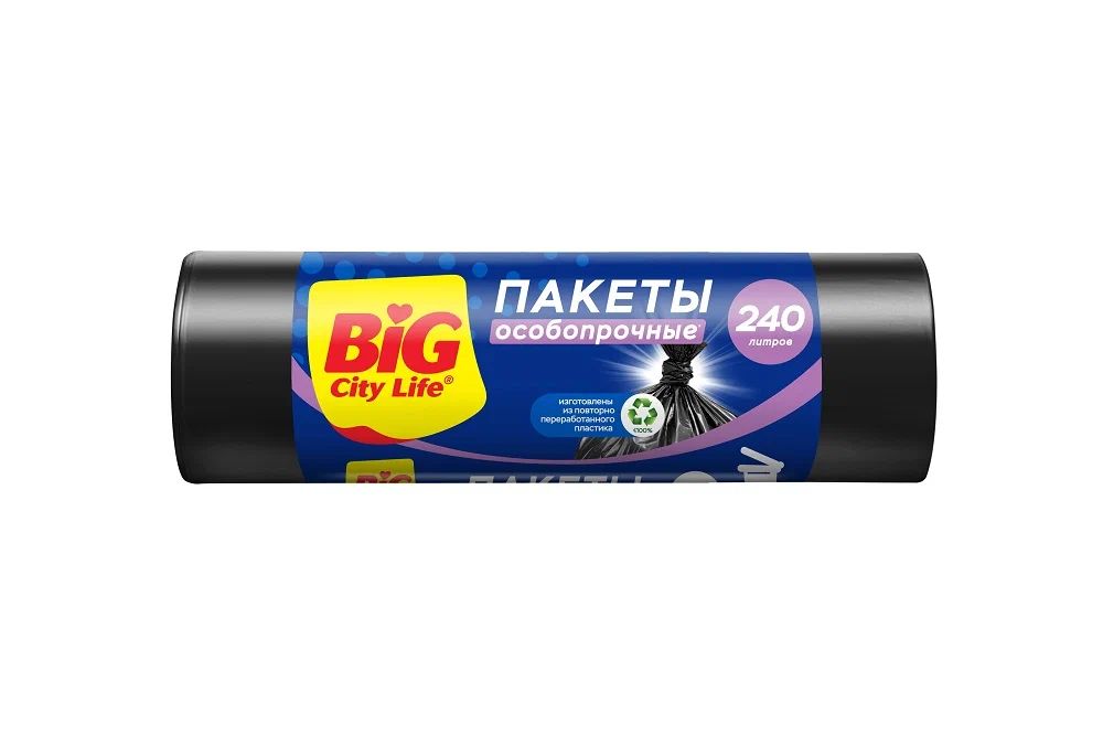 Пакеты для мусора БИГ СИТИ ЛАЙФ Особопрочные чёрные 240л 5шт