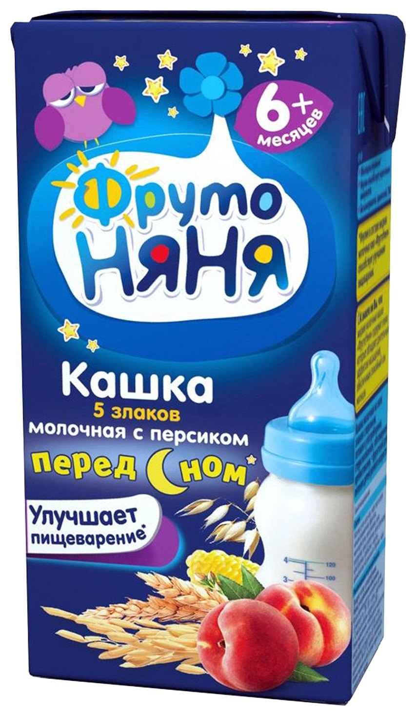Каша ФРУТОНЯНЯ жидкая 5 злаков молочная персик пребиотики фруктоза бзмж т/пак 0.2л