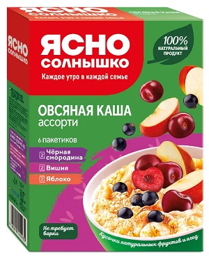 Каша овсяная ЯСНО СОЛНЫШКО ассорти карт/уп 270г