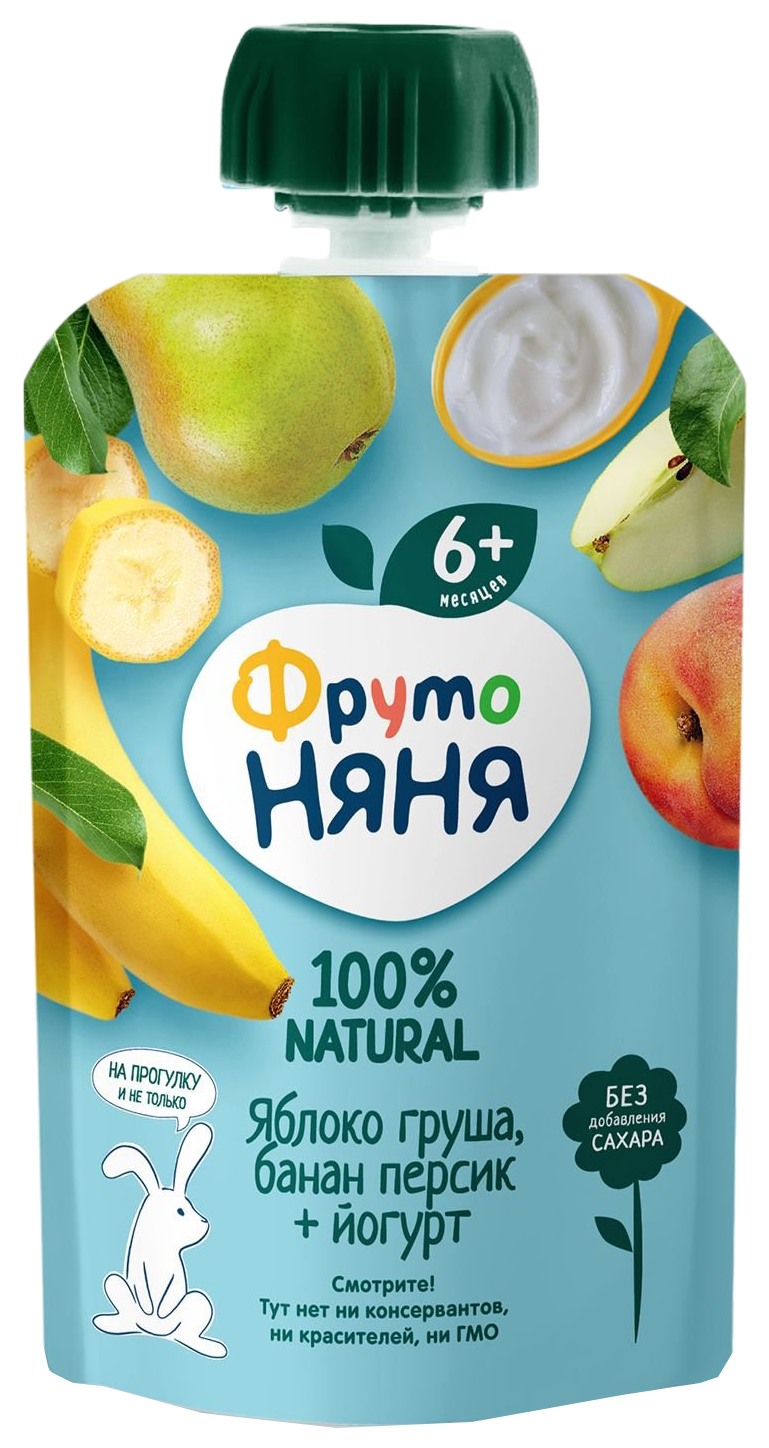Пюре ФРУТОНЯНЯ яблоко груша банан персик с йогуртом бзмж м/у 90г