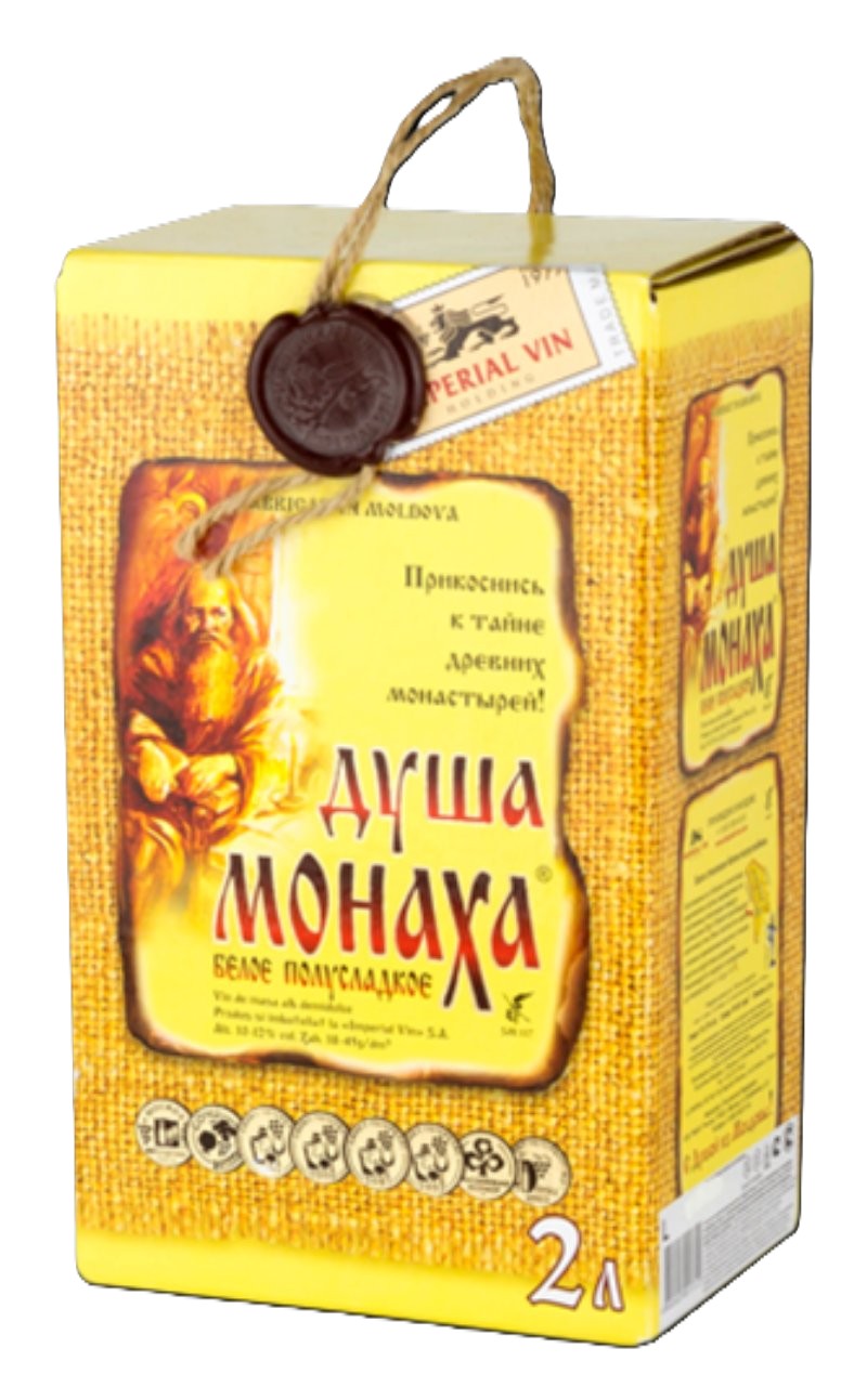 Вино ДУША МОНАХА белое п/сл 10-12% т/пак 2л