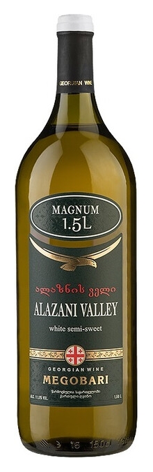 Вино МЕГОБАРИ Алазанская долина белое п/сл 11% ст/б 1.5л