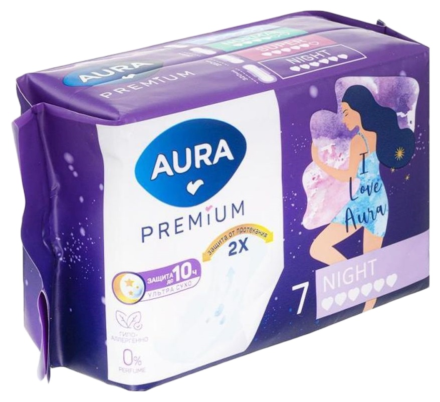 Прокладки АУРА Премиум найт 7шт