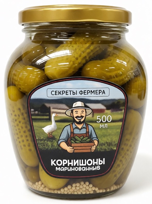 Огурцы СЕКРЕТЫ ФЕРМЕРА Корнишоны ст/б 500мл