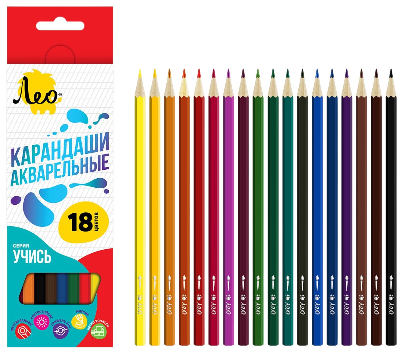 Карандаши цветные ЛЕО Учись акварельные 18цв арт.LNSWP-18