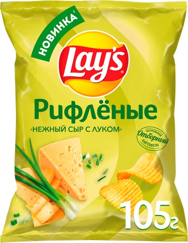 Чипсы ЛЕЙС рифленые нежный сыр с луком 105г