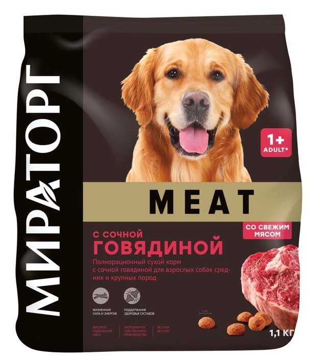 Корм для собак МИРАТОРГ Мит с сочной говядиной для средних и крупных 1.1кг