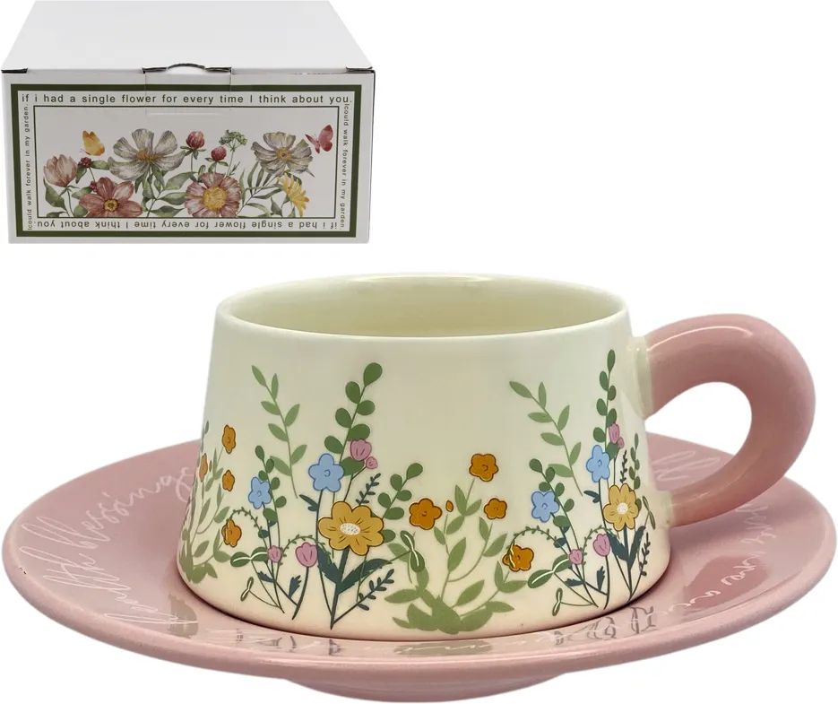Чайная пара НАТАМ Флауерс чашка 300мл с блюдцем Д16.5см розовая арт.GFSFP-2