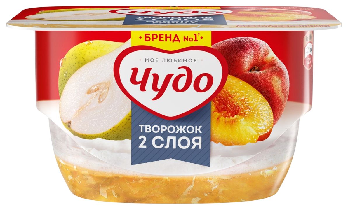 Десерт творожный ЧУДО персик груша бзмж 4.2% 100г