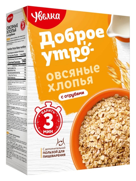 Овсяные хлопья УВЕЛЬСКИЕ КРУПЫ быстрые с отрубями карт/уп 400г