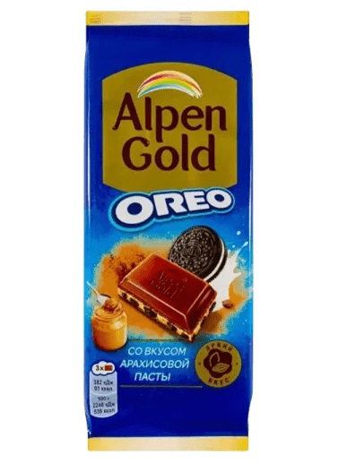 Шоколад АЛЬПЕН ГОЛД Орео арахисовая паста и кусочки печенья 85г