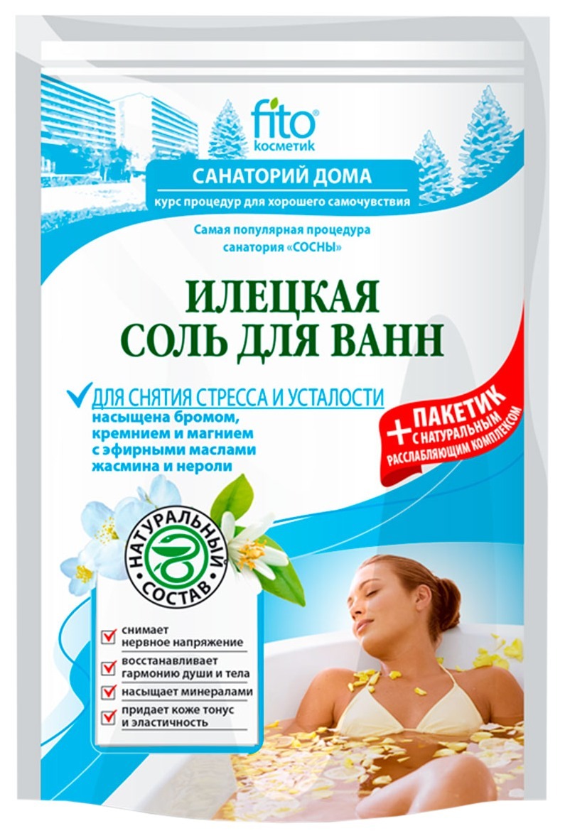 Соль для ванн ФИТО КОСМЕТИК Илецкая для снятия стресса и усталости 500г+30г