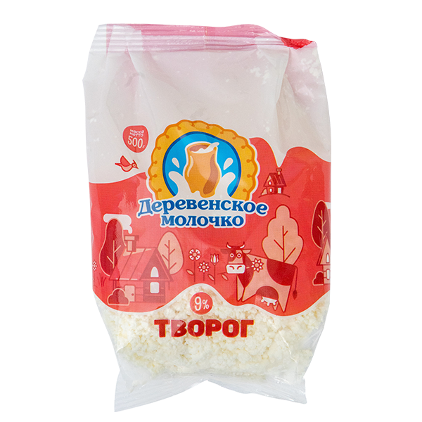 Творог ДЕРЕВЕНСКОЕ МОЛОЧКО бзмж 9% пакет 500г