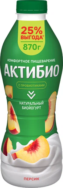 Биойогурт АКТИБИО персик бзмж 1.5% 870г