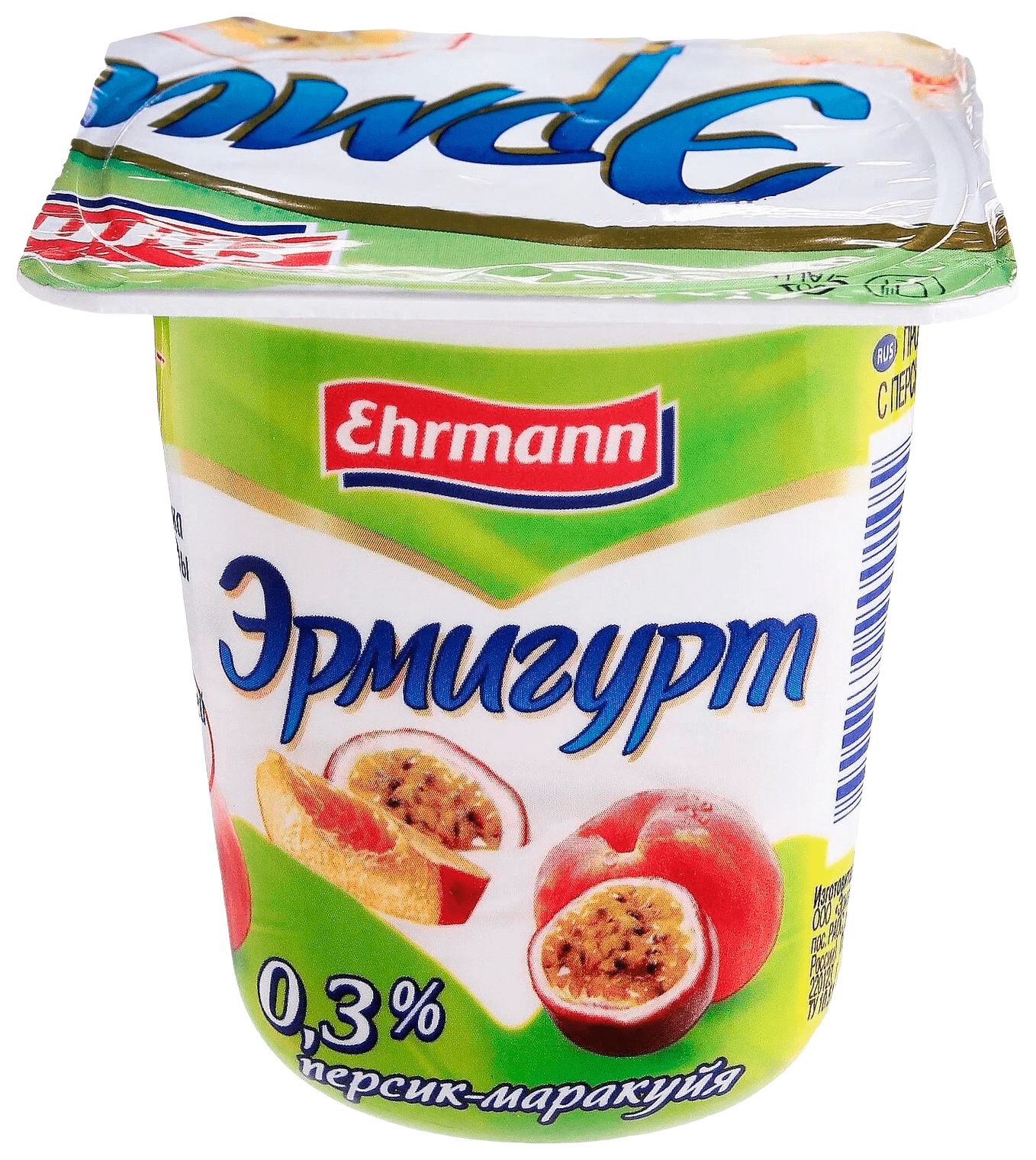 Йогуртный продукт ЭРМИГУРТ Десертный пастер персик маракуйя бзмж 0.3% 100г