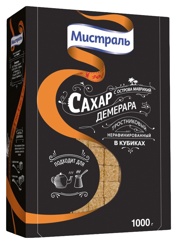 Сахар МИСТРАЛЬ Демерара рафинад карт/уп 1кг