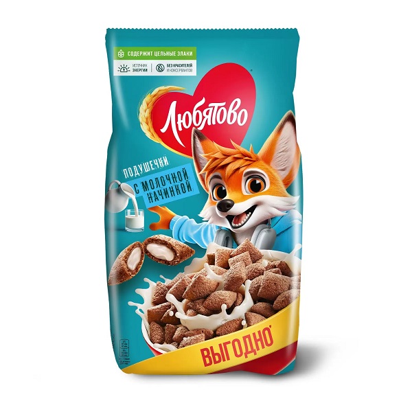 Завтрак ЛЮБЯТОВО Подушечки с молочной начинкой 500г