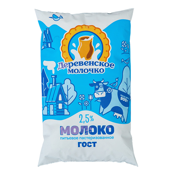 Молоко ДЕРЕВЕНСКОЕ МОЛОЧКО пастер бзмж 2.5% п/пак 900г