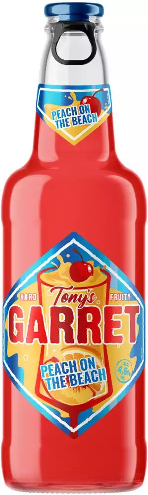 Пивной напиток ТОНИ’С ГАРРЕТ Хард персик на пляже 4.6% ст/б 0.4л