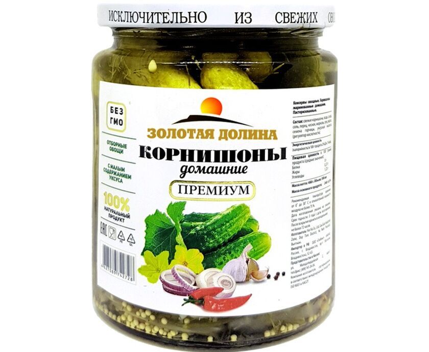 Корнишоны ЗОЛОТАЯ ДОЛИНА с перцем чили с/б 500мл