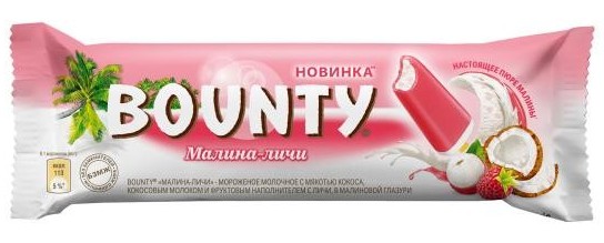 Мороженое БАУНТИ Малина-личи с мякотью кокоса в глазури бзмж 64г