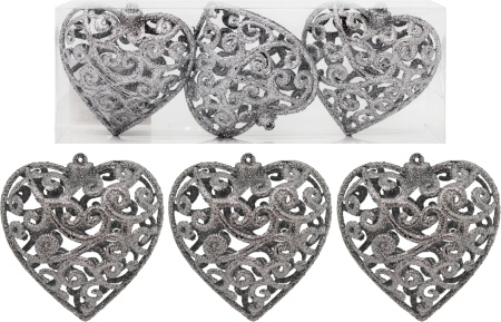 Набор елочных украшений ТАМ-ТАМ Ажурные сердца серебро 3шт арт.AR3/179L1003MG/S