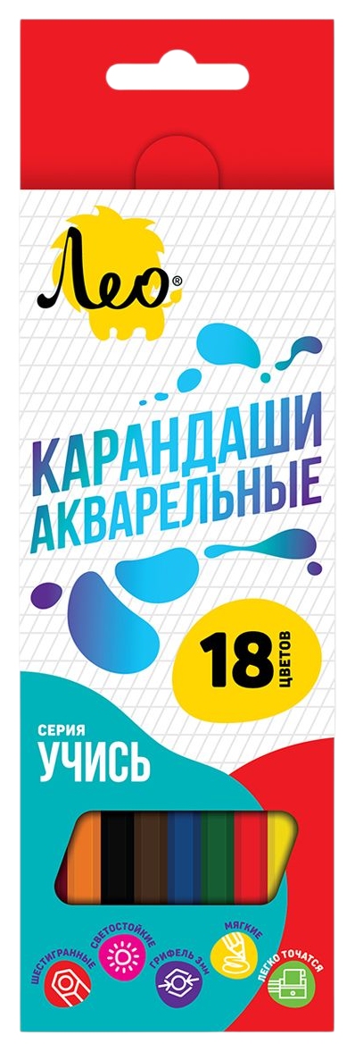 Карандаши цветные ЛЕО Учись акварельные 18цв арт.LNSWP-18