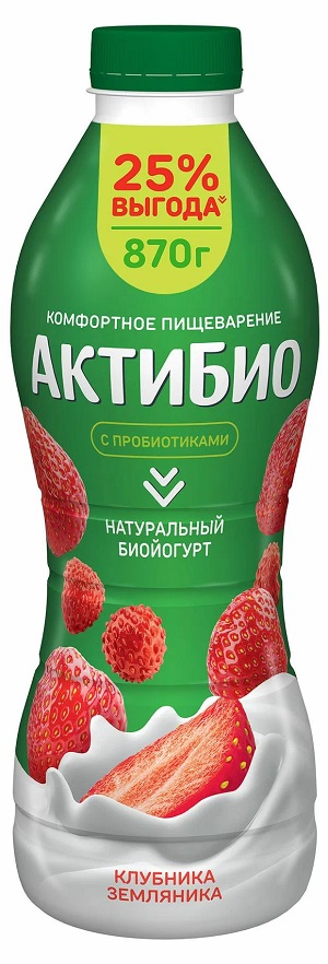 Биойогурт АКТИБИО клубника земляника бзмж 1.5% 870г