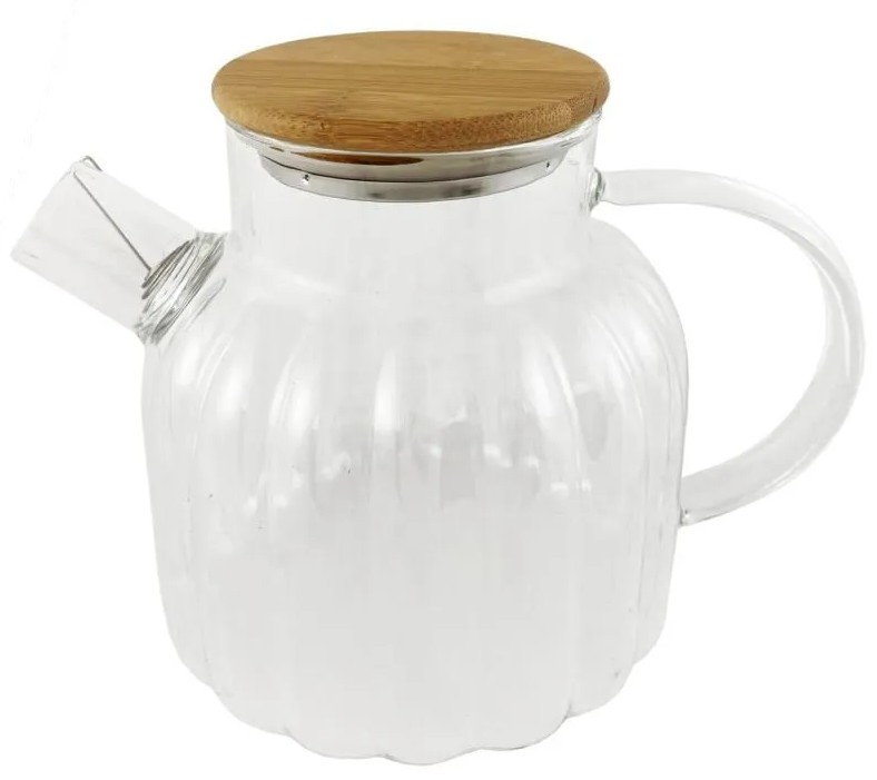 Чайник заварочный АТМИКС рифленый стеклянный 1500мл с бамбуковой крышкой арт.6459-3