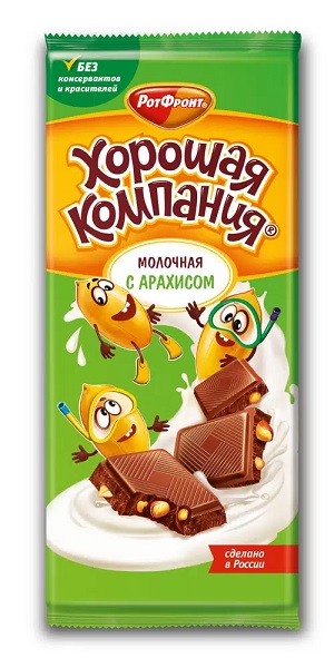 Кондитерская плитка ХОРОШАЯ КОМПАНИЯ молочная арахис 80г