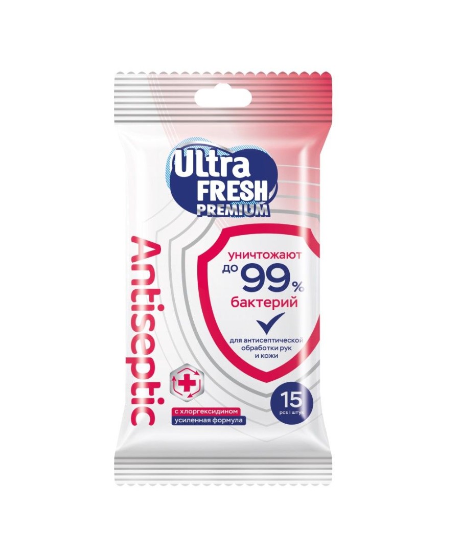 Влажные салфетки УЛЬТРА ФРЕШ Премиум Антисептические с хлоргексидином 15шт