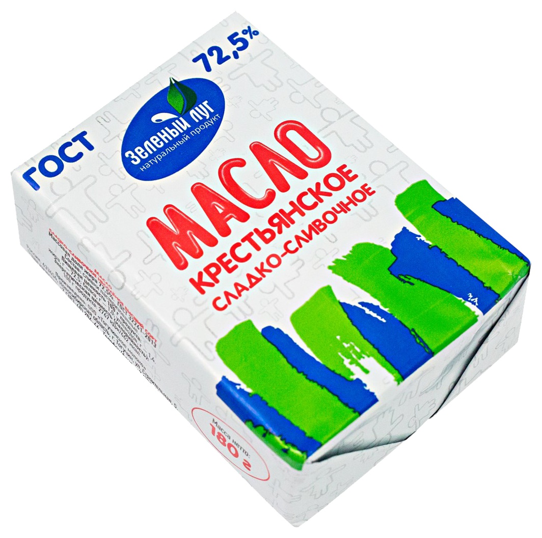 Масло сладко-сливочное ЗЕЛЕНЫЙ ЛУГ несоленое бзмж 72.5% 180г
