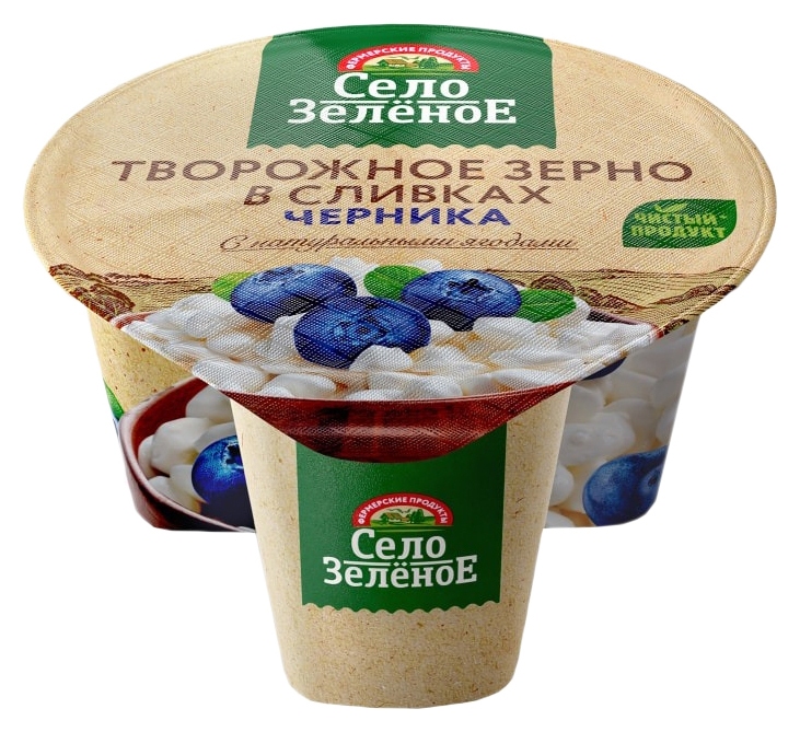 Творожный продукт СЕЛО ЗЕЛЕНОЕ зерно в сливках черника бзмж 5% 130г
