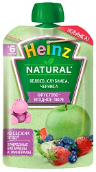 Пюре ХАЙНЦ яблоко клубника черника м/у 90г